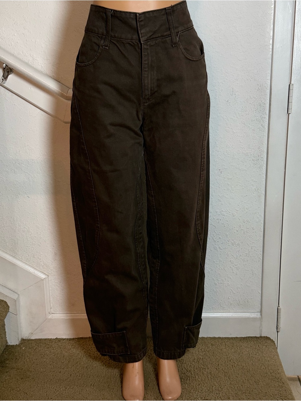 Zara washed Brown High-Waist Straight-Leg Pants